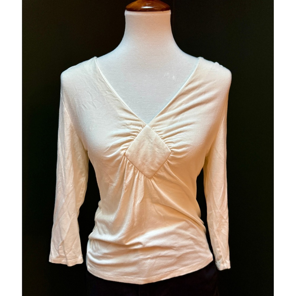 Grace Elements Womens Cream 3/4 Sleeve V-Neck Top Women's Size M‎